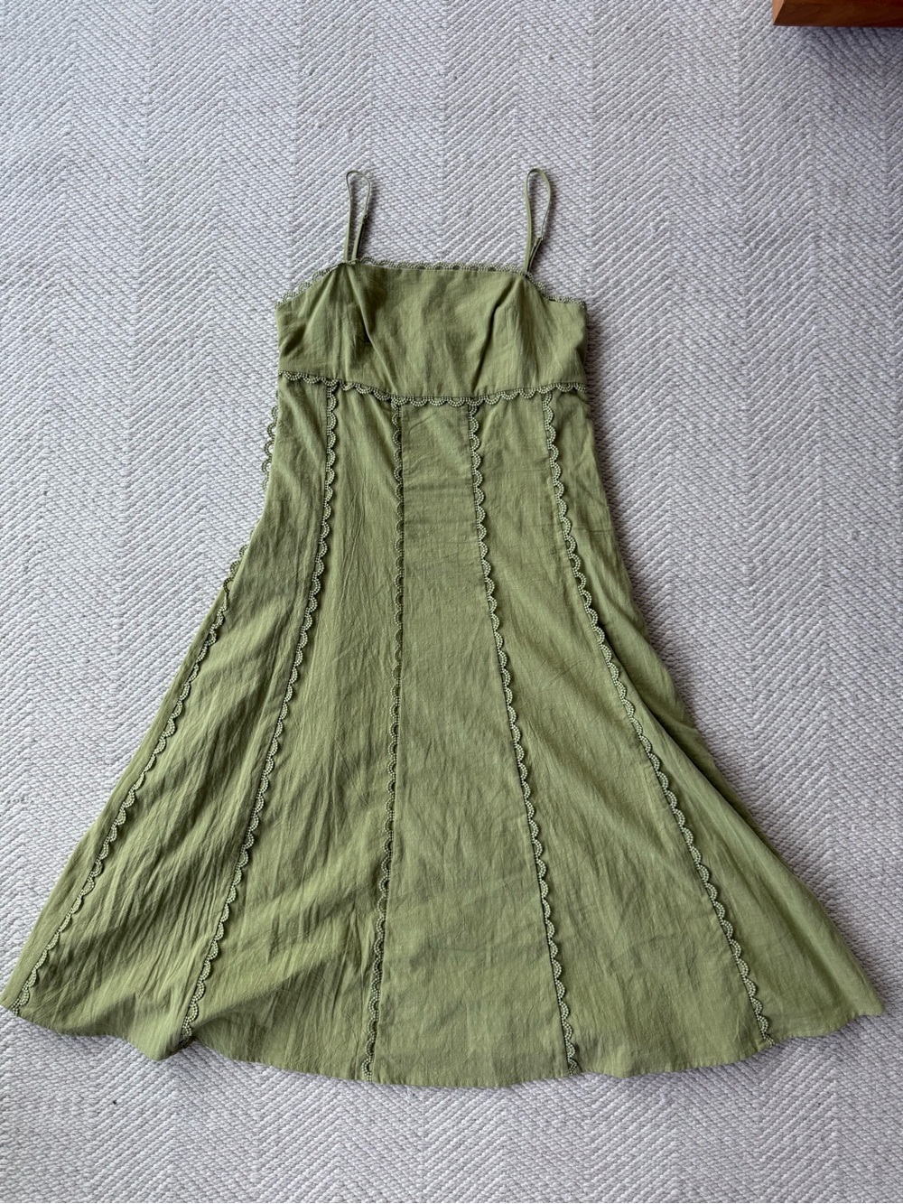 Ultramarine Green Scalloped Flowy Midi Cotton Dress sz L